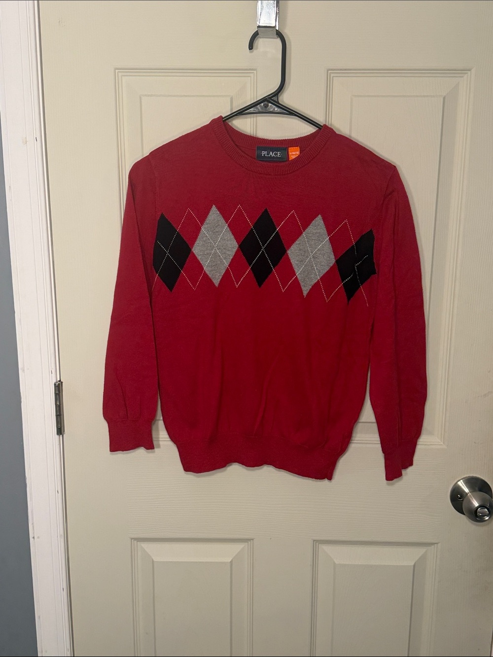 Place Red Argyle Crewneck Sweater with Gray and Black Diamonds